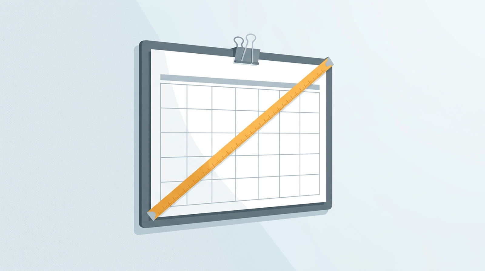 A flat illustration of a wall calendar with a bright orange tape measure running diagonally across it